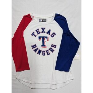 NWT G-III 4Her Texas Rangers MLB Raglan 3/4 Sleeve Shirt White Red Blue XL
